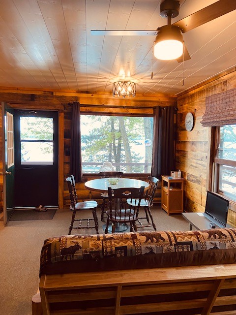 View of the lake from the living room at Golden View Resort Cabins in Hayward, Wisconsin