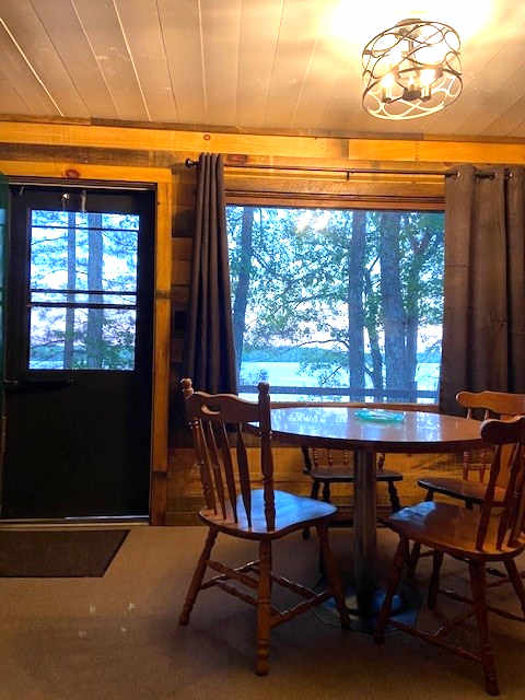 View of the lake from the dining room at Golden View Resort Cabins in Hayward, Wisconsin
